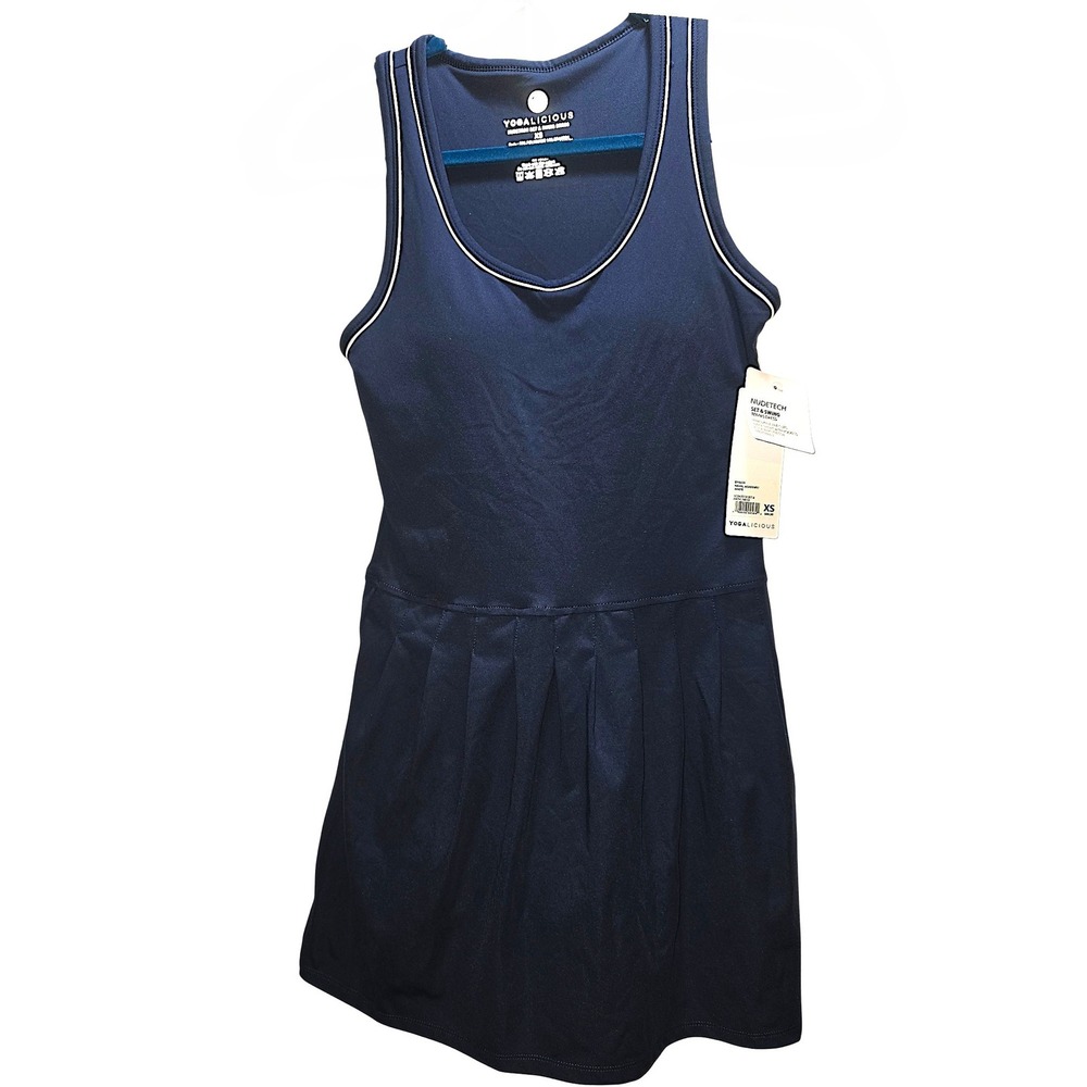 Yogalicious NudeTech Set & Swing Tennis Dress Navy Blue Pleated XS NWT